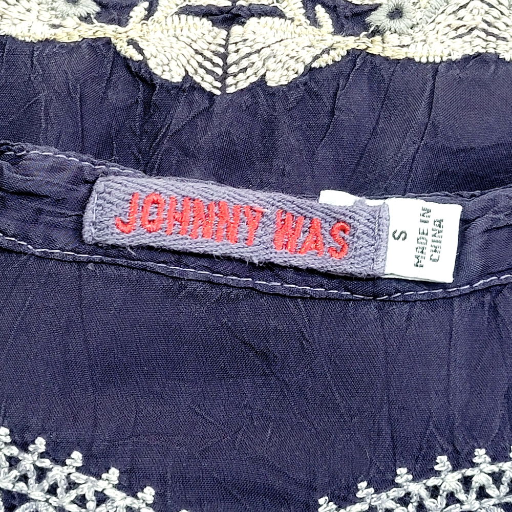 JOHNNY WAS Fletcher Embroidered Tunic Top Blue Grey Oversized Small - Picture 9 of 12
